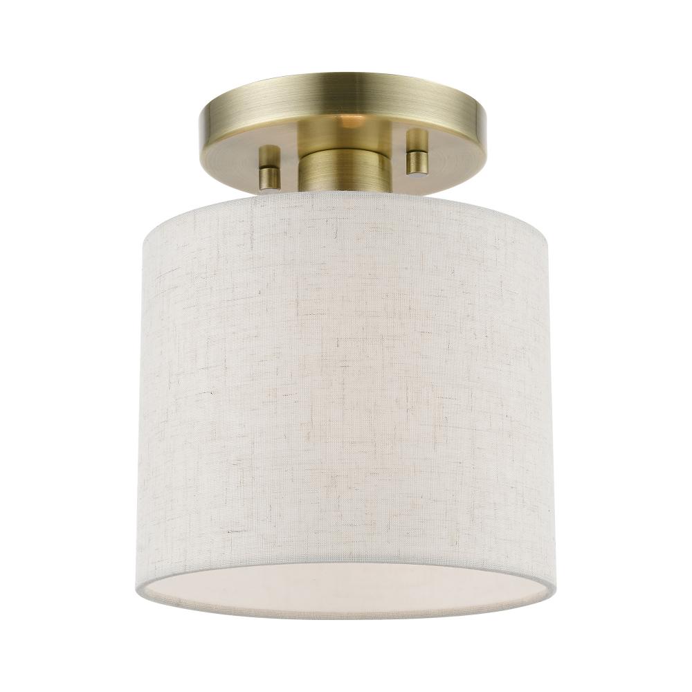 1 Light Antique Brass Petite Semi-Flush