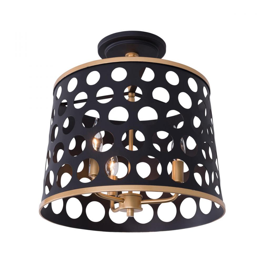 Bailey 3-Lt Pendant/Semi-Flush - Matte Black/French Gold