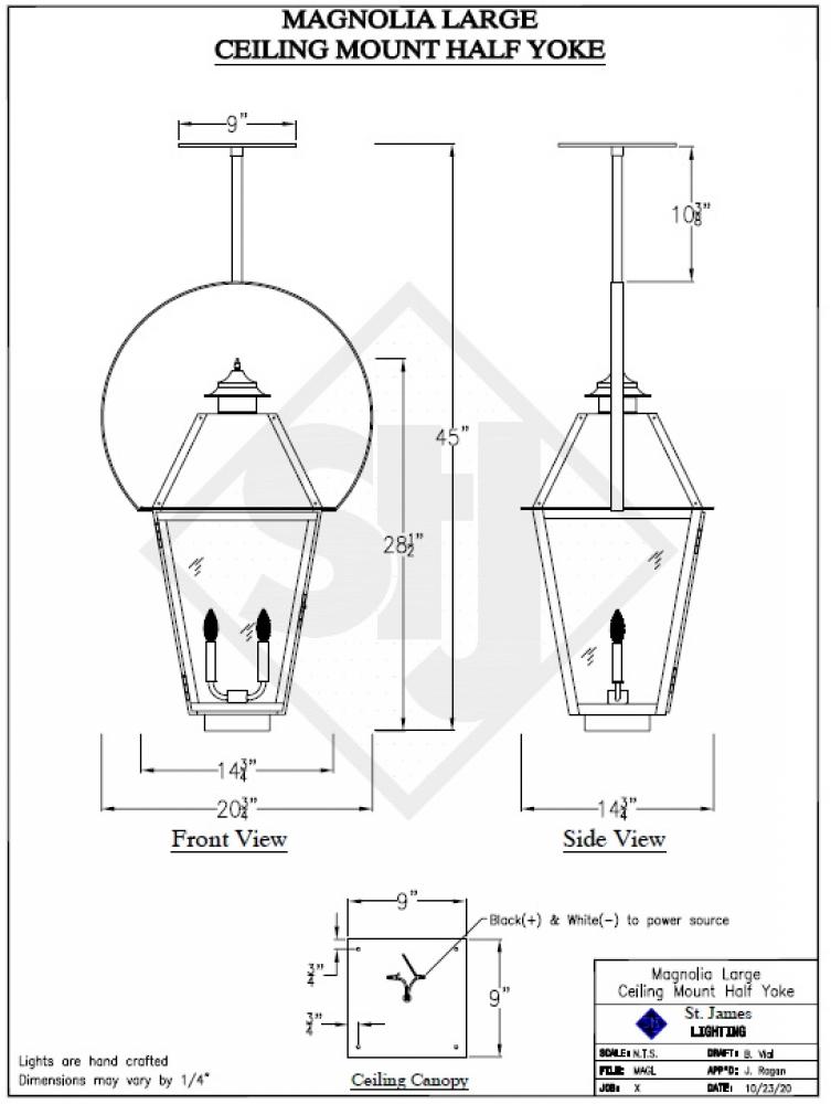 Magnolia Large Electric Lantern with Half Yoke Ceiling Mount