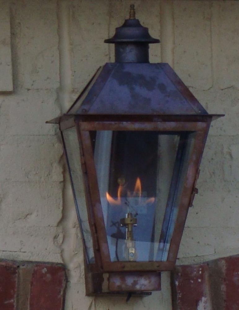 Magnolia Medium Copper Gas Lantern with Copper Post Mount