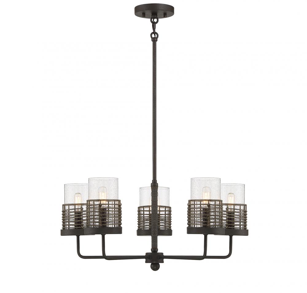 Granada 5-Light Chandelier in Gunsmoke with Gray Rattan