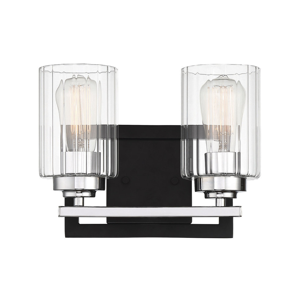 Redmond 2-Light Bathroom Vanity Light in Matte Black with Polished Chrome Accents