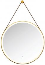 Stone Lighting MRRD24SBBRLED - Madeleine Round 24" Mirror Satin Brass with Dark Brown Leather Strap LED 18W