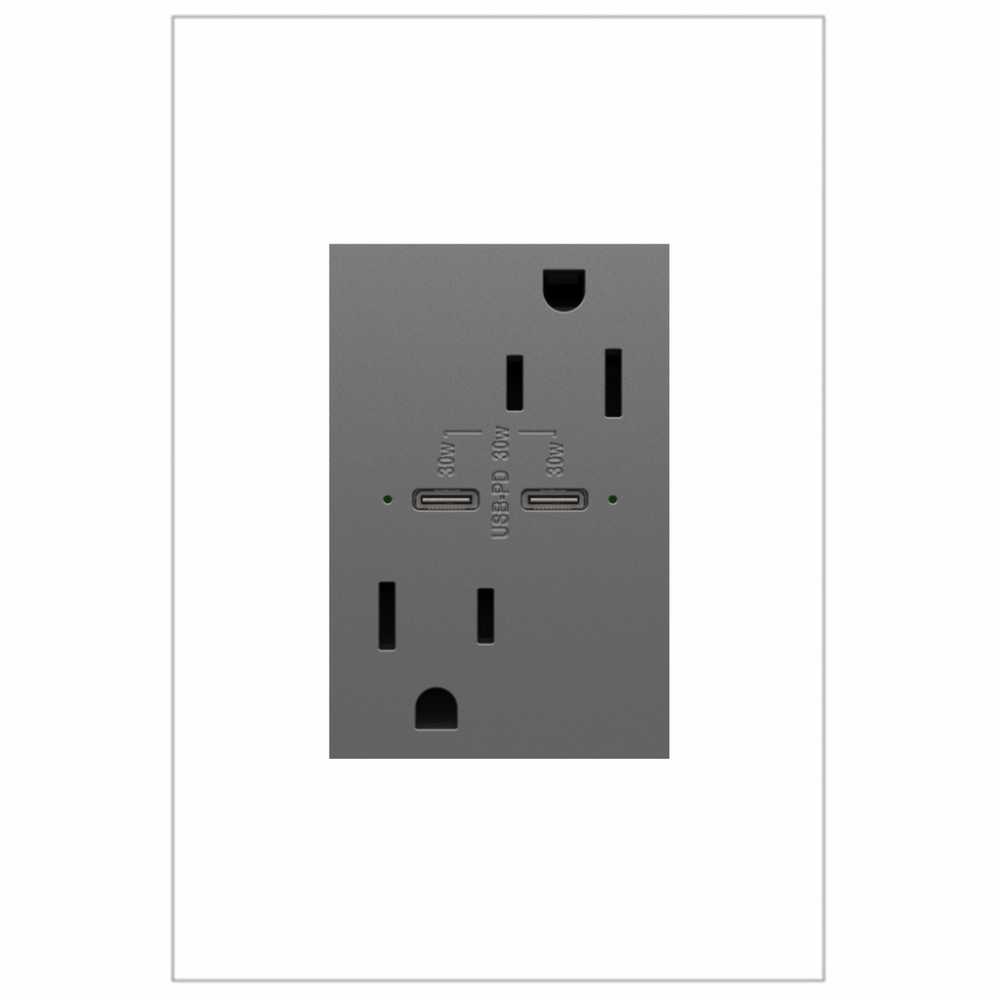 Adorne 15A Tamper-Resistant Ultra-Fast Plus Power Delivery USB Type-C/C Outlet, Plus-Size, Magnesium