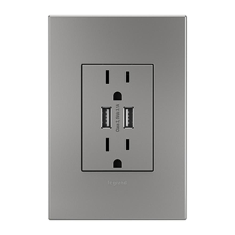 Adorne® Dual-USB Outlet , Magnesium