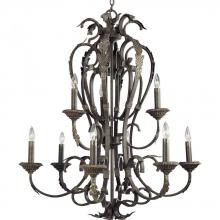 Progress P4312-46 - Nine Light Weathered Bronze Up Chandelier