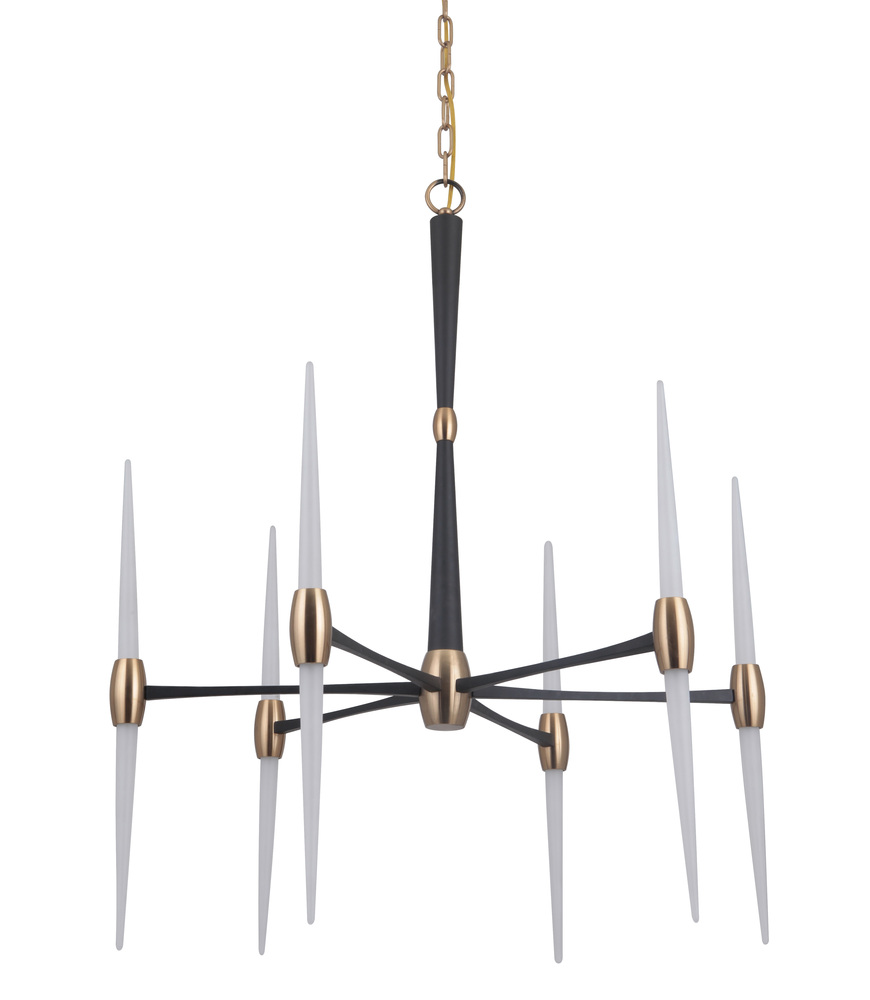 Spire 6 Arm LED Chandelier in Flat Black/Satin Brass