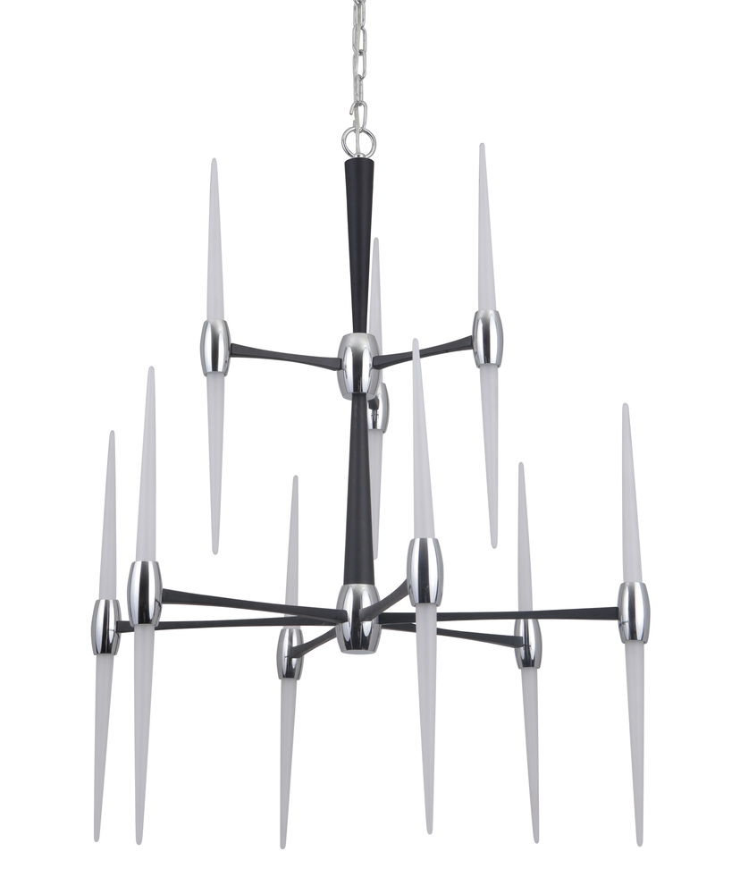 Spire 9 Arm LED Chandelier in Flat Black/Chrome