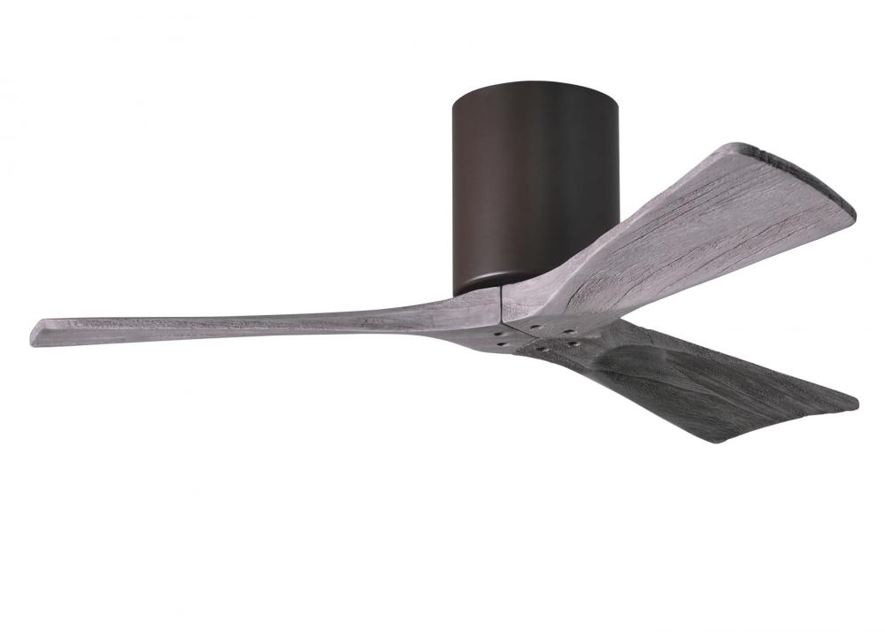 Irene-3H three-blade flush mount paddle fan in Textured Bronze finish with 42” solid barn wood t