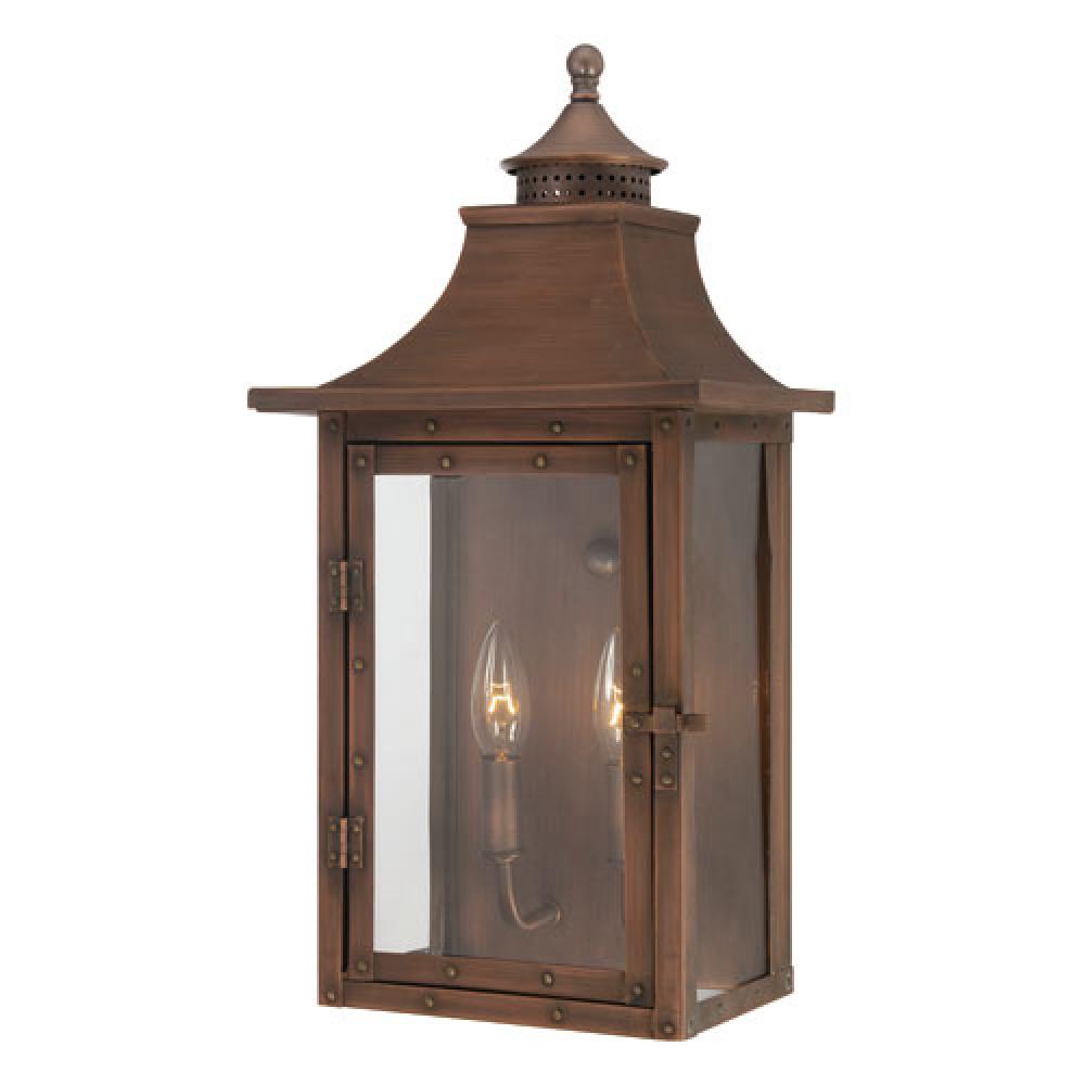 St Charles Collection Wall Mount 2 Light Outdoor Copper Patina Light Fixture 24nkf J Britt Lighting Interiors