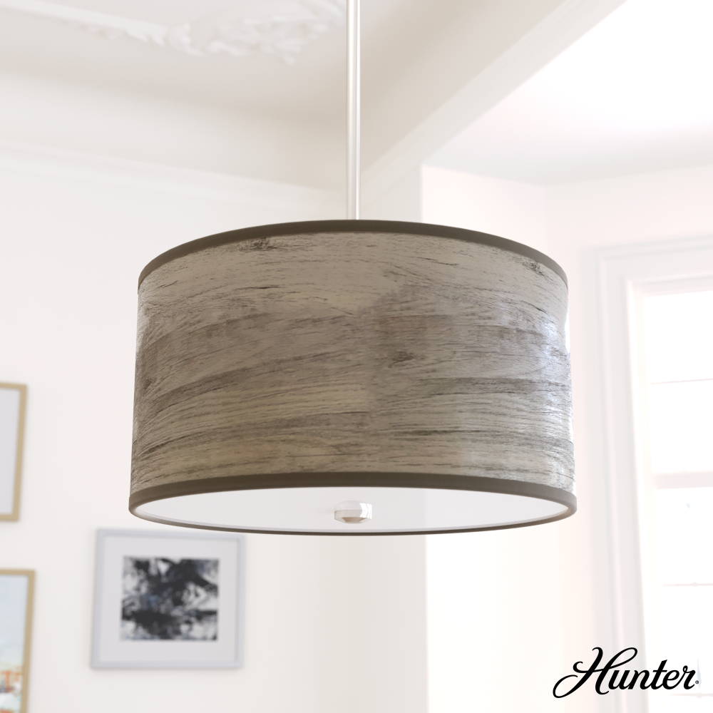 Hunter Solhaven Warm Grey Oak and Brushed Nickel with Painted Cased White Glass 2 Light Pendant Ceil