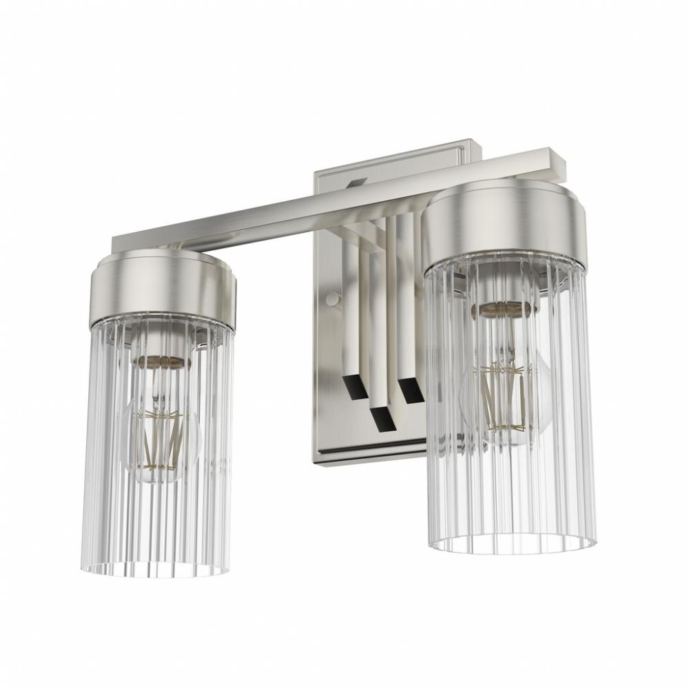 Hunter Gatz Brushed Nickel with Clear Glass 2 Light Bathroom Vanity Wall Light Fixture