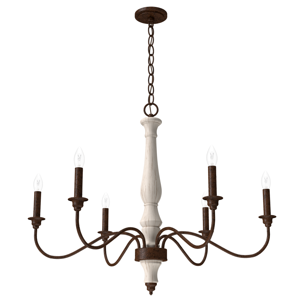 Hunter Teren Distressed White and Textured Rust 6 Light Chandelier Ceiling Light Fixture