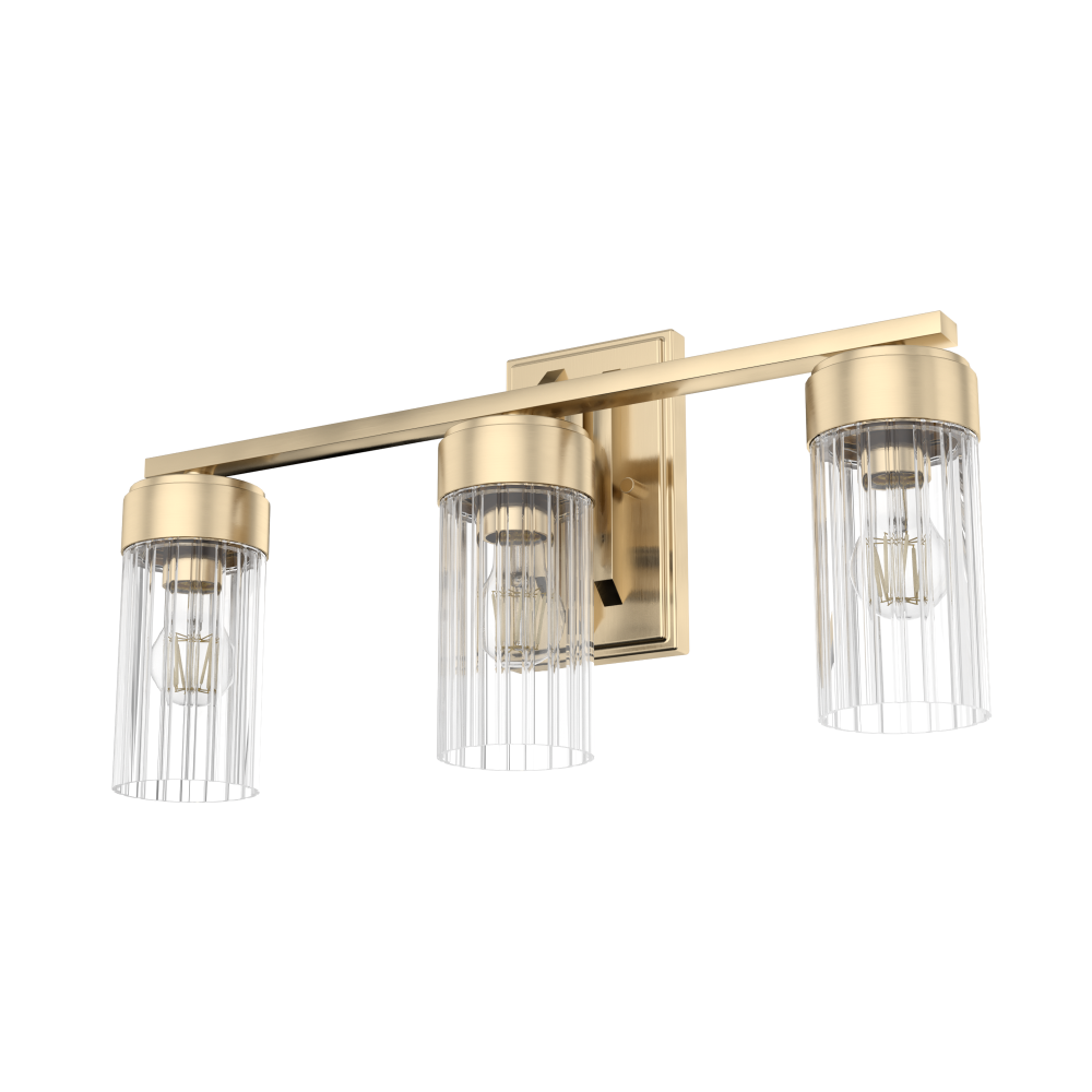 Hunter Gatz Alturas Gold with Clear Glass 3 Light Bathroom Vanity Wall Light Fixture