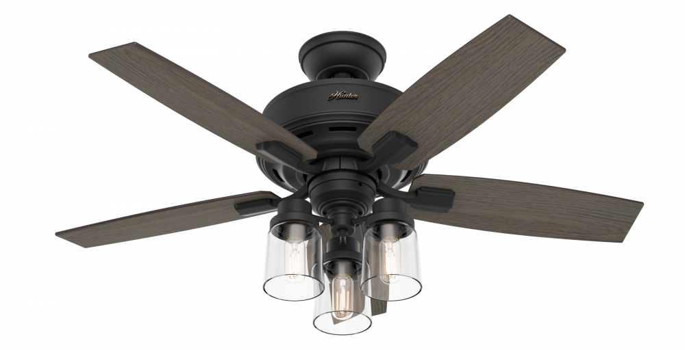 Hunter 44 inch Bennett Matte Black Ceiling Fan with LED Light Kit and Handheld Remote