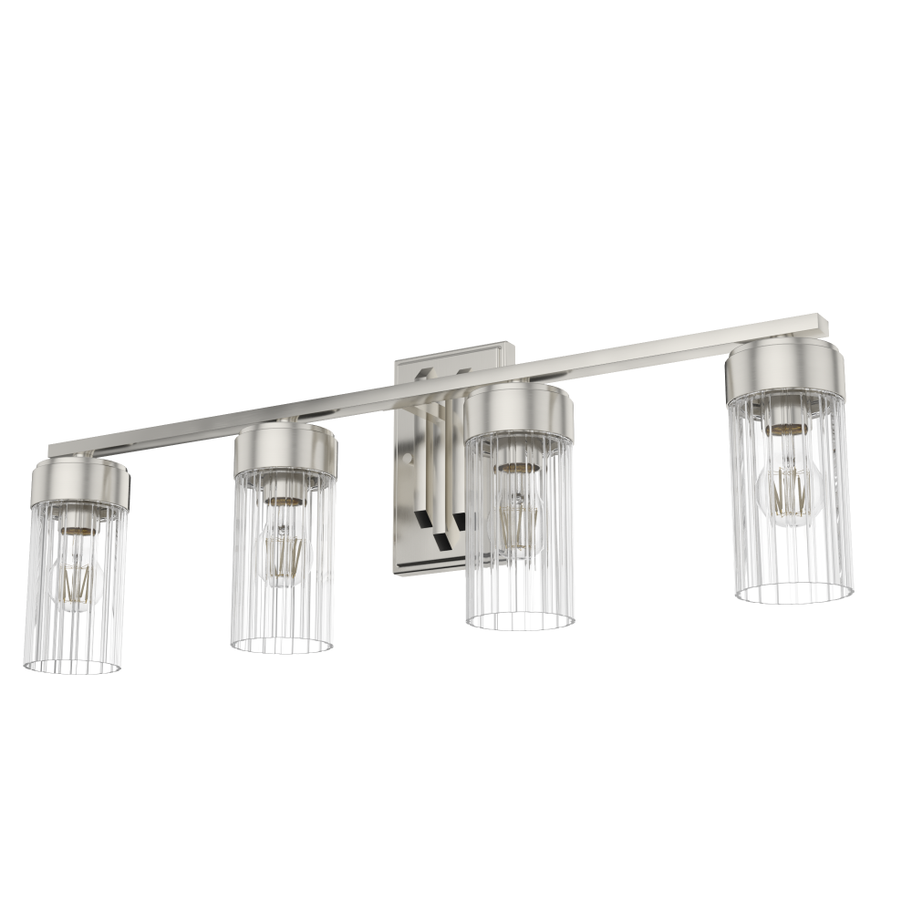 Hunter Gatz Brushed Nickel with Clear Glass 4 Light Bathroom Vanity Wall Light Fixture