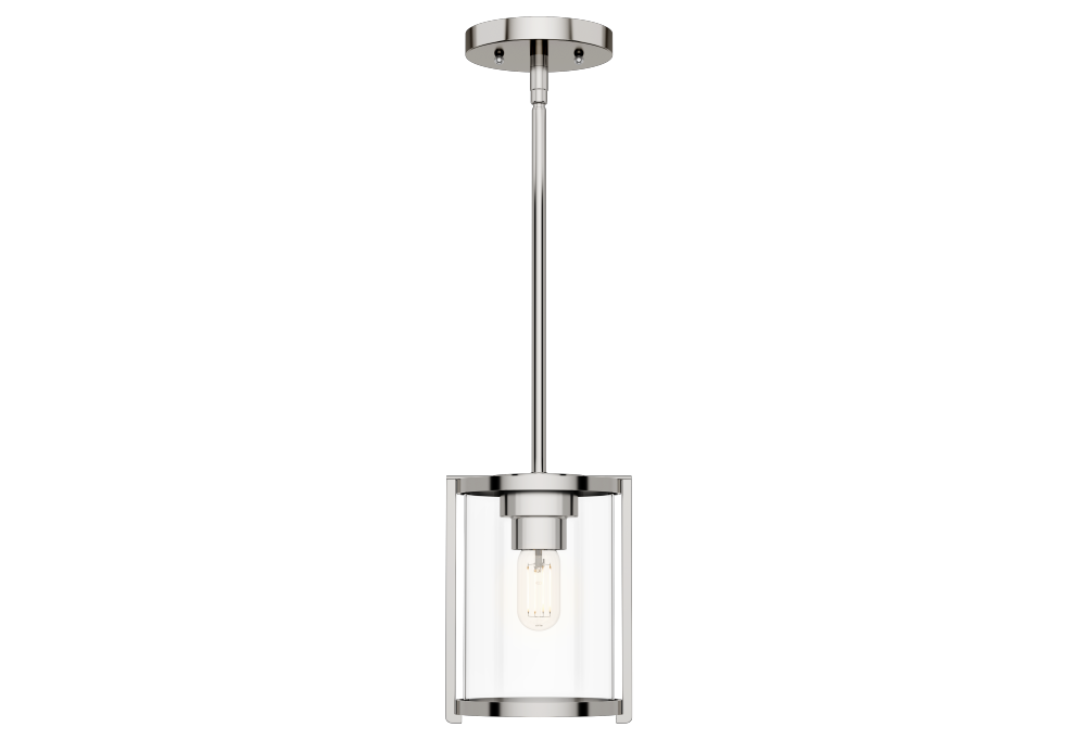 Hunter Astwood Polished Nickel with Clear Glass 1 Light Pendant Ceiling Light Fixture