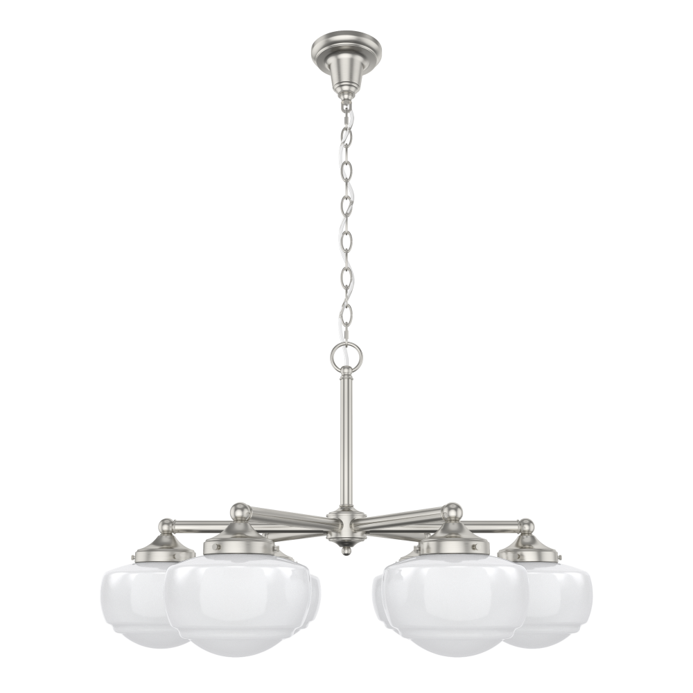 Hunter Saddle Creek Brushed Nickel with Cased White Glass 6 Light Chandelier Ceiling Light Fixture