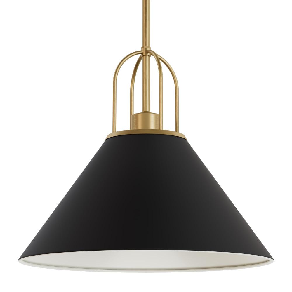 Hunter Carrington Isle Flat Matte Black and Luxe Gold 1 Light Pendant Ceiling Light Fixture