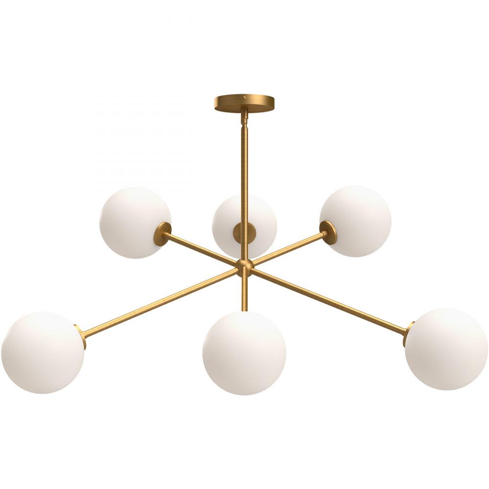 Cassia 40-in Aged Gold/Opal Matte Glass 6 Lights Chandeliers