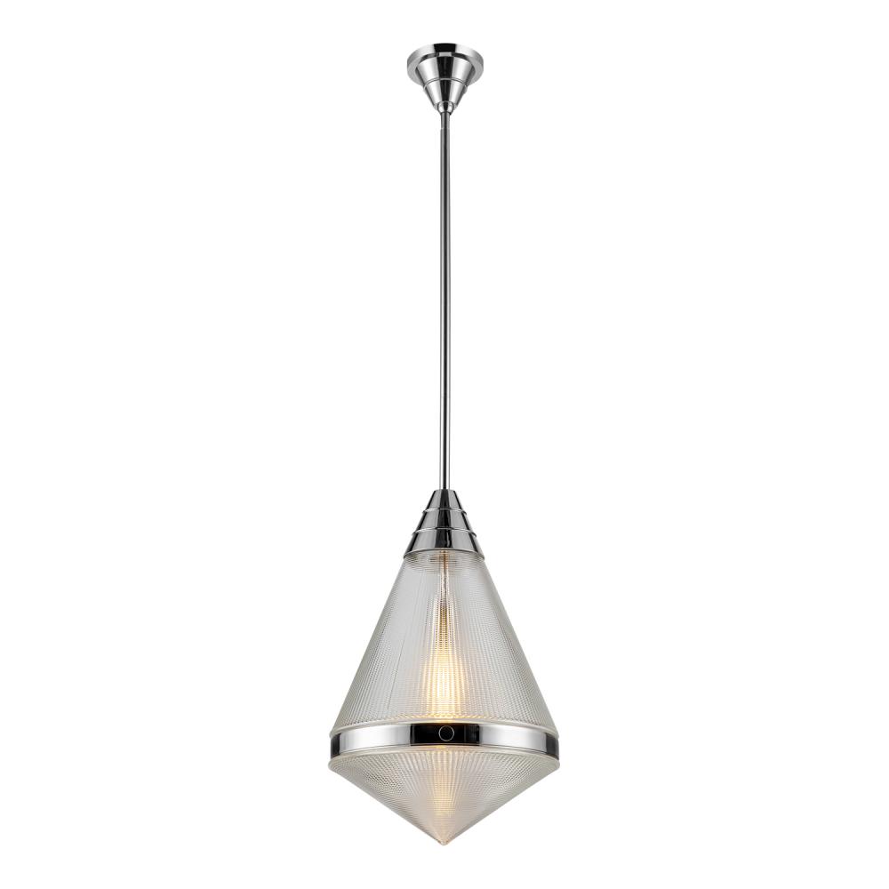 Willard 22-in Polished Nickel/Prismatic Glass 1 Light Pendant