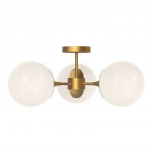 Alora Lighting SF505326AGOP - Nouveau 26-in Aged Gold/Opal Matte Glass 3 Lights Semi Flush Mount