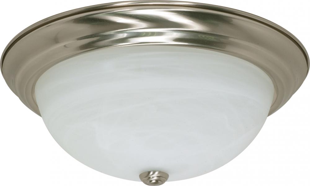 3 Light - 15" Flush with Alabaster Glass - Brushed Nickel Finish