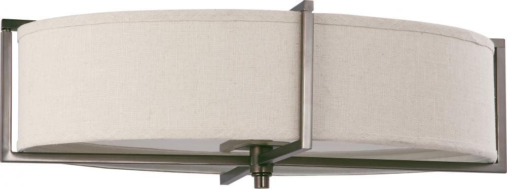 Portia - 6 Light Oval Flush with Khaki Fabric Shade - Hazel Bronze Finish