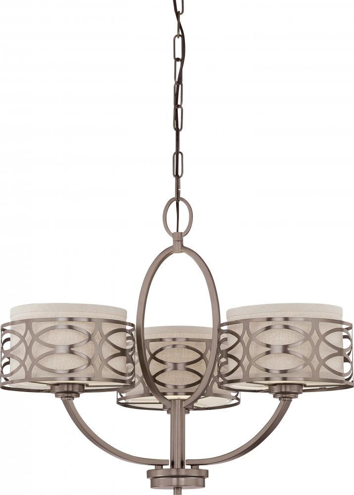 Harlow - 3 Light Chandelier with Khaki Fabric Shades - Hazel Bronze Finish