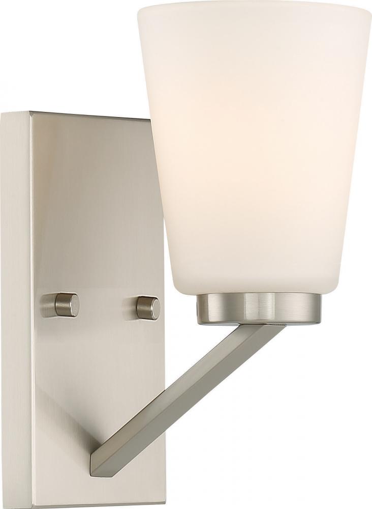 Nome - 1 Light Vanity with Satin White Glass - Brushed Nickel Finish