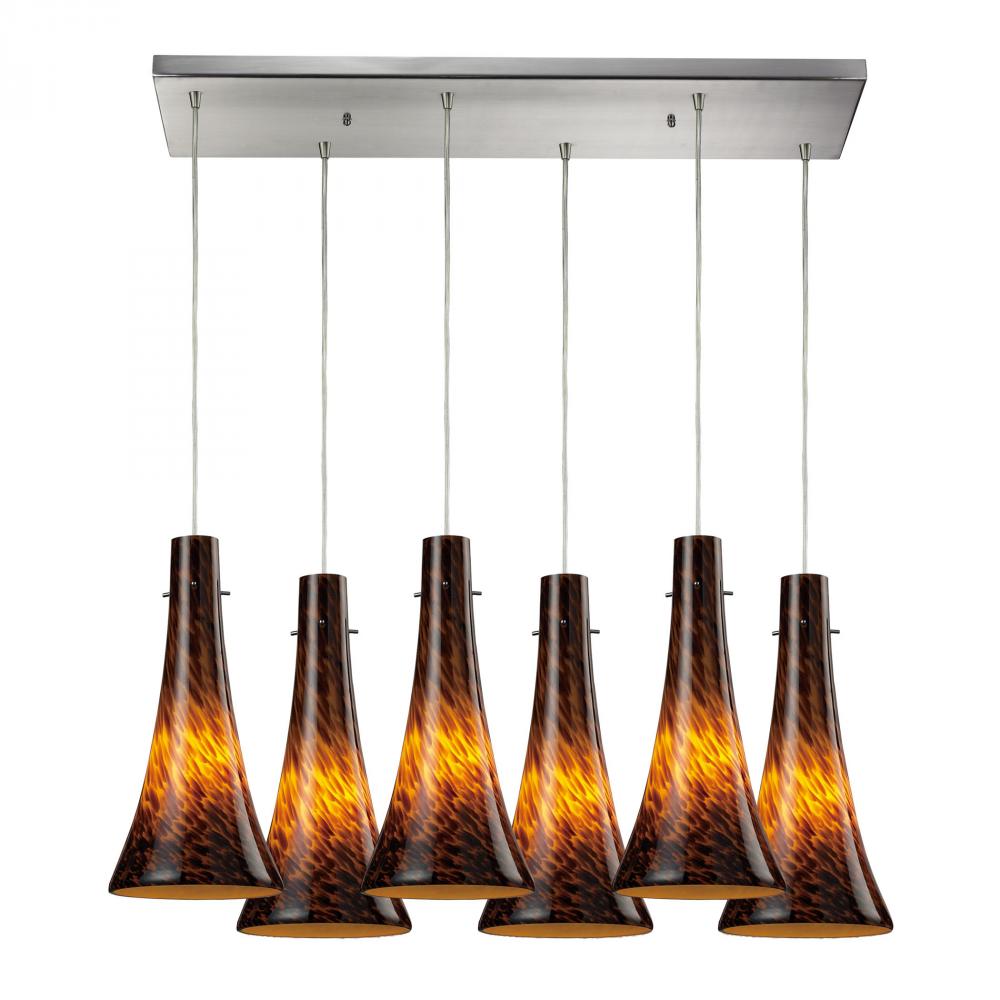 Tromba 6 Light Pendant In Satin Nickel And Espre